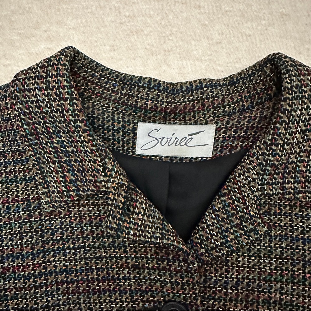 Soirée Women's Vintage Brown Handwoven Silk Blazer Jacket Size M - Picture 4 of 10